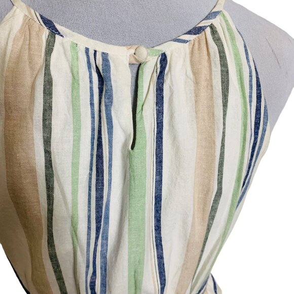 Miami Ivory Striped Halter Dress Size L Belted Linen Blend Cruise Vacation - Picture 11 of 16